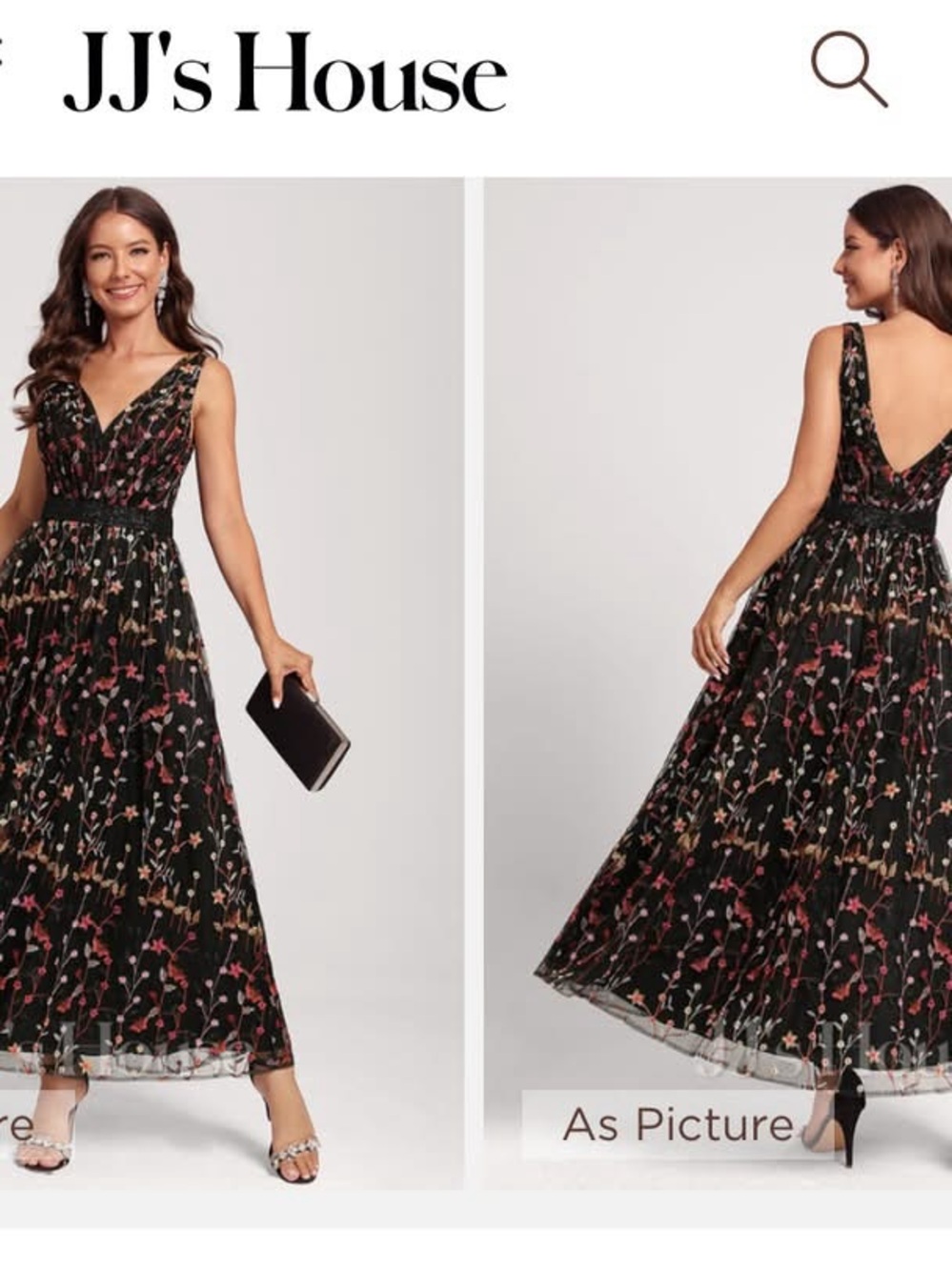 JJ's House Black Floral Embroidered V-Neck Maxi Dress